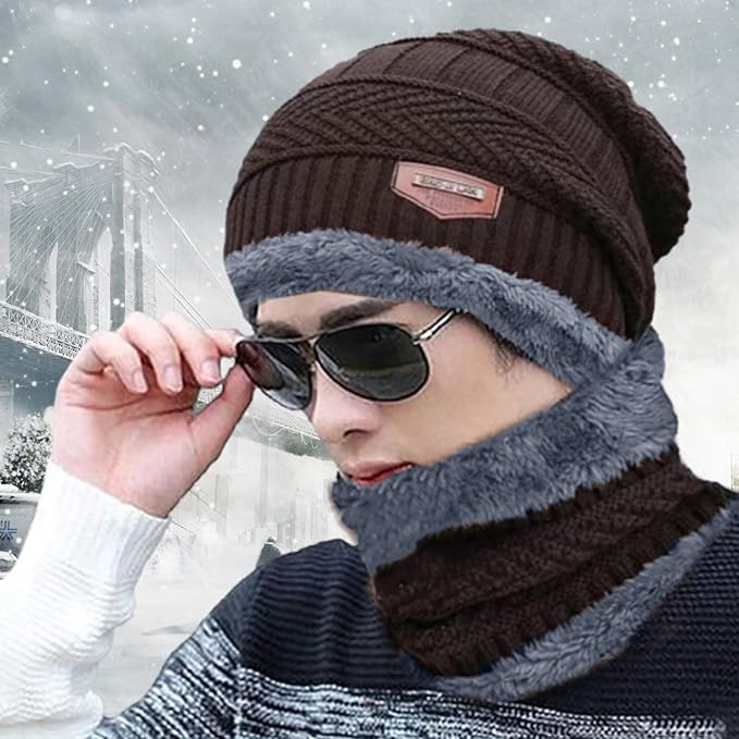 Sagar Apparel Women & Men Hat & Scarf, Velvet Neck Scarf Beanie Hat Skiing Hat Hiking Sports for Autumn Winter, Free Size (Muffler Or Topi)