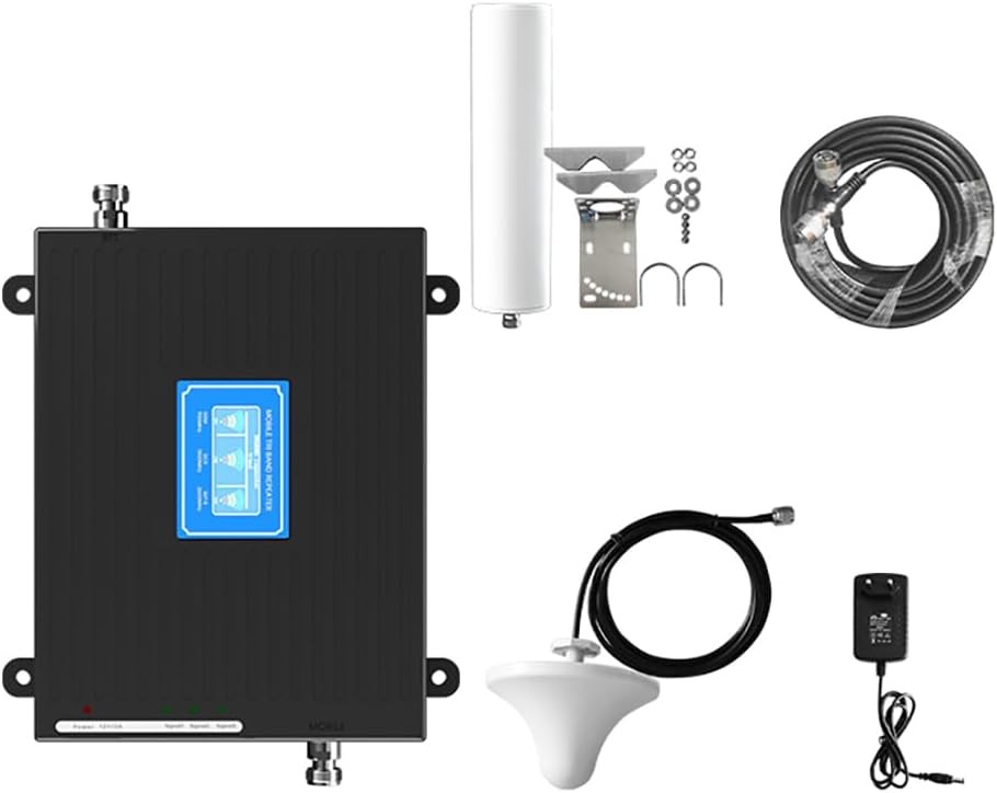 India Tri-Band 4G Cellular Signal Booster 2G 3G 4G 5G Repeater 900+1800+2100Mhz GSMDCSWCDMA Signal Amplifier (Combo A)