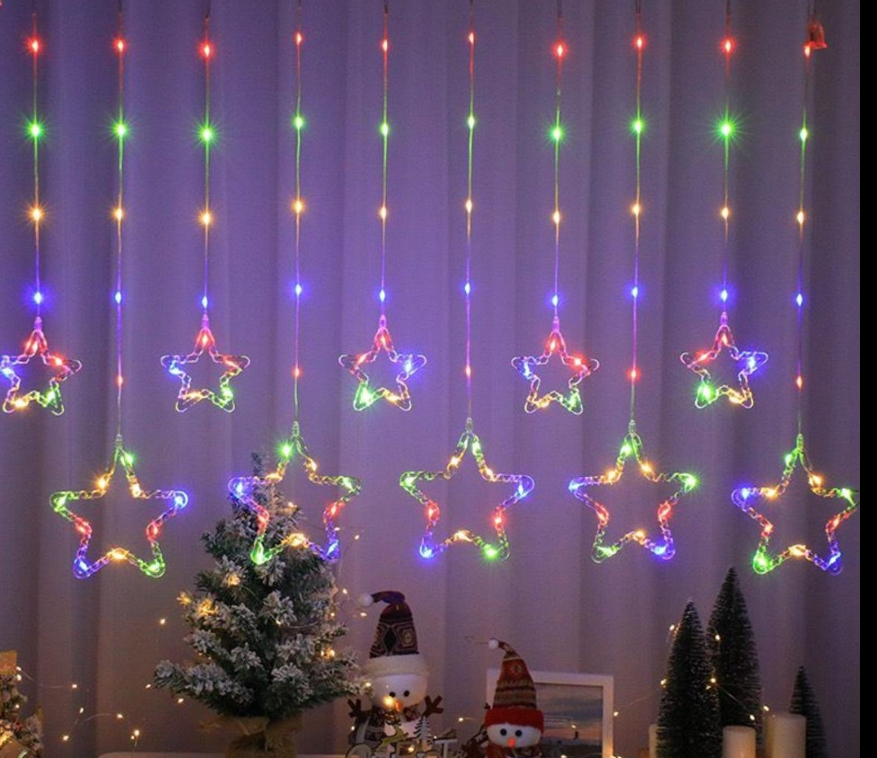 Sayeny Crystal (6+6) 12 Stars 138 LED Curtain String Lights Window Curtain Lights with 8 Flashing Modes Decoration for Christmas, Wedding, Party, Home, (Multicolor)