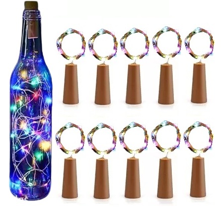 Sayeny 20 LED Multi Color Wine Bottle Cork Lights Copper Wire String Lights, 2M Battery Operated Wine Bottle Fairy Lights (RGB, 10 Units)