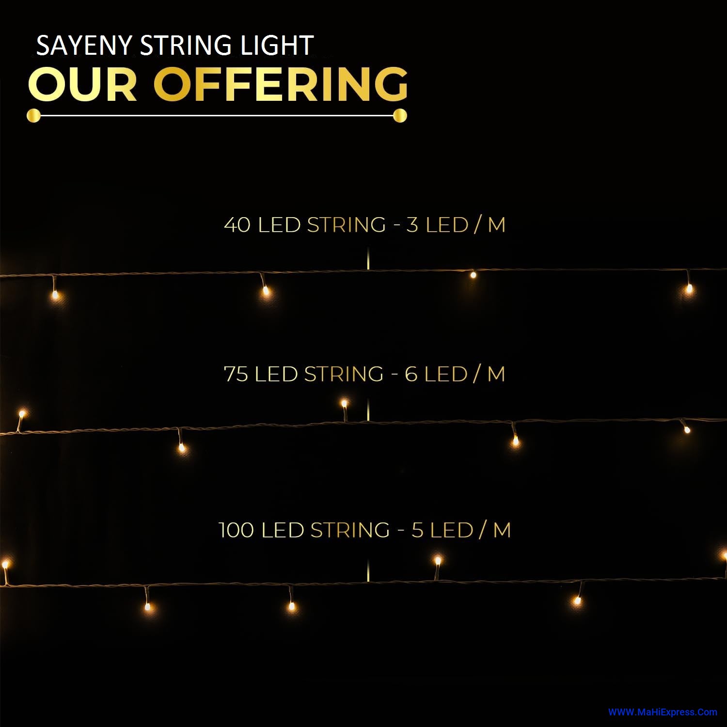 Sayeny Galaxy Pixel Light | Festive Ladi Lights | 13 Meter | 40 LEDs | Warm White| Pack of 1 | Direct 2-pin Plug | BIS Safe Wire | for Home Decoration, Diwali, Festival, Birthday, Marriage