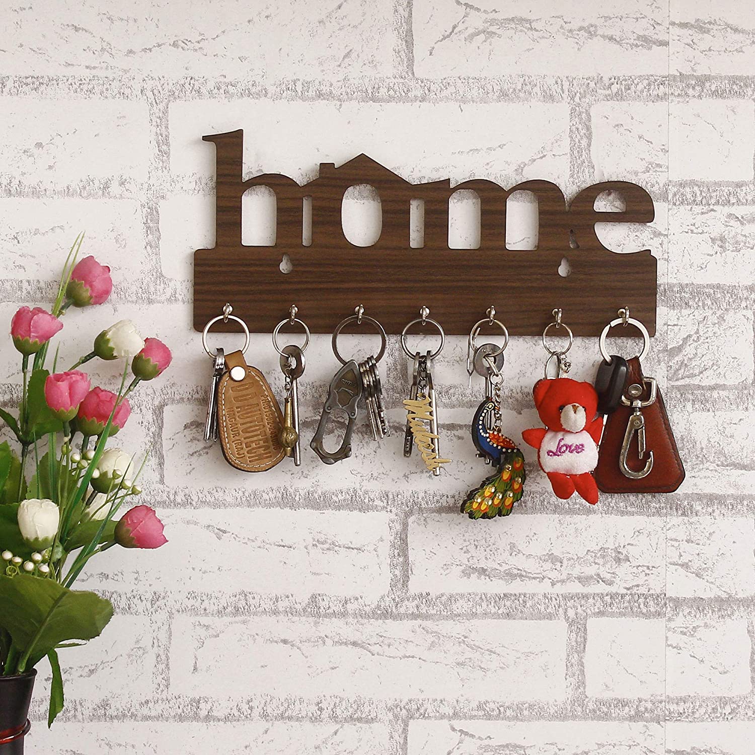 Kana Creation Beautiful Home Wooden Key Holder (7 Hooks, Multicolor)