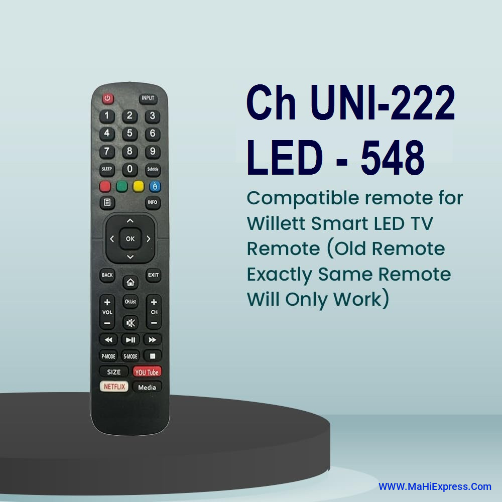 Sayeny 548 Ch UNI-222 Smart LED TV Remote Compatible for Eagle & Willett Tv Remote with Netflix YouTube Function (Black) (Your Old Remote Must be Exactly Same)