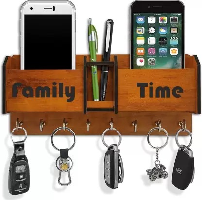 Kana Creation Home Box Wood Key Holder Wood Key Holder  (8 Hooks, Beige)