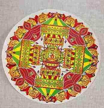 Rangoli Self Adhesive Waterproof Diwali 3D Golden Floor/ Deepak Stickers (Multicolor) for Occasions, Diwali, Poonam,in (25x25 cm) Size. Pack Of 2pcs