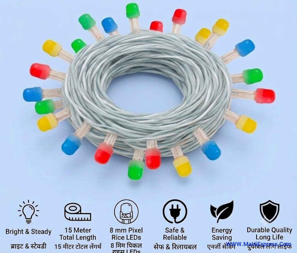 Sayeny 15 Meter 50 LED Multicolour String Steady Lights | 8mm Decorative Glow Light String for Home, Diwali & Festive Decoration