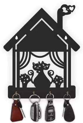 Kana Creation Black Home Decor Wooden Key Holder  (7 Hooks)