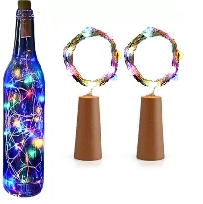 Sayeny 20 LED Multi Color Wine Bottle Cork Lights Copper Wire String Lights, 2M Battery Operated Wine Bottle Fairy Lights (RGB, 2 Units)