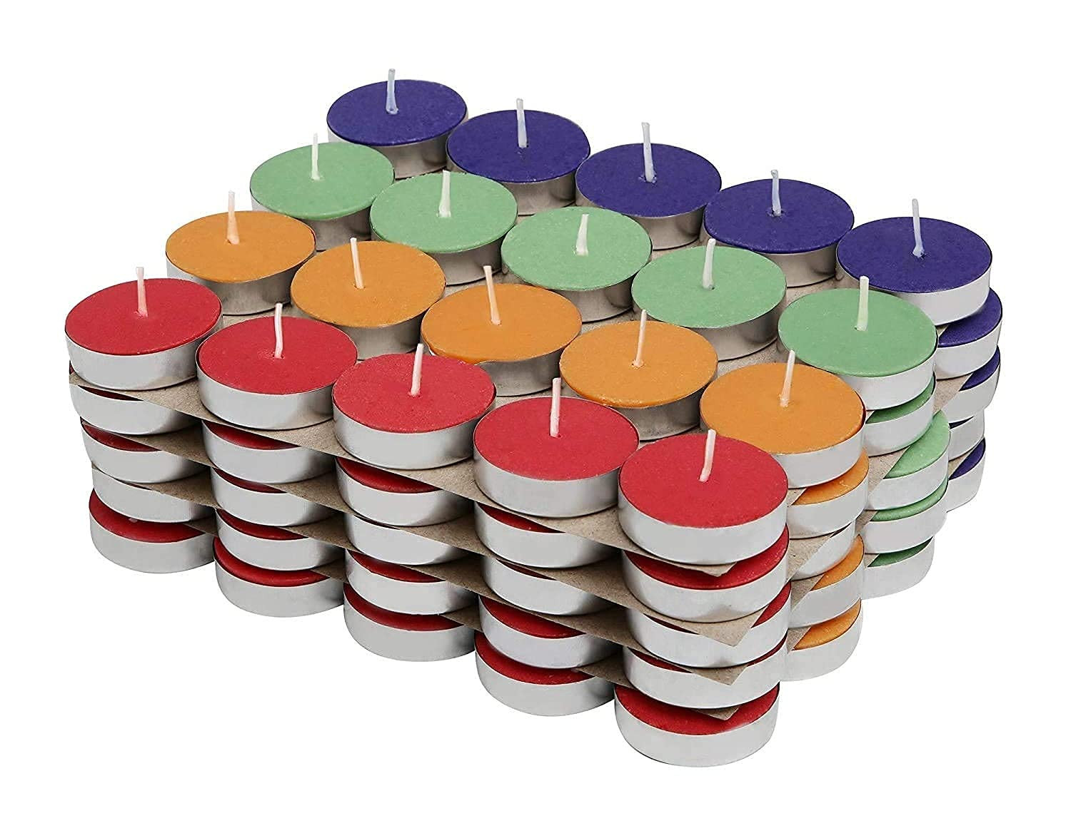 Sayeny Candles Paraffin Wax Candles Tea Light, 3 hr Burn time, No Residue Diwali Decoration,Smokeless, (Multicolour 100 PC Unscented)
