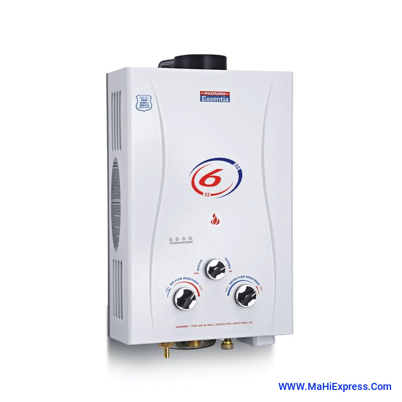 Padmini Essentia 6 L Instant Water Geyser Automatic Gas Water Heater for Home,With Overheating Saftey System | Hot & Cold Switch | Also Work on Low Water Pressure | Flame Failure Protection