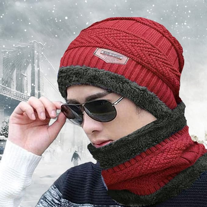 Sagar Apparel Women & Men Hat & Scarf, Velvet Neck Scarf Beanie Hat Skiing Hat Hiking Sports for Autumn Winter, Free Size (Muffler Or Topi)