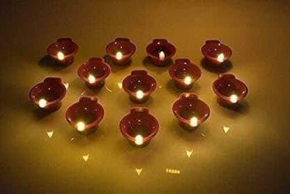 Sayeny Water Sensor Electric LED Brown Diya Floating Tea Light Diya for Decoration Ideal for Diwali, Wedding, Family Functions, Pooja ECO-Friendly Decoration Diya Pack of 12