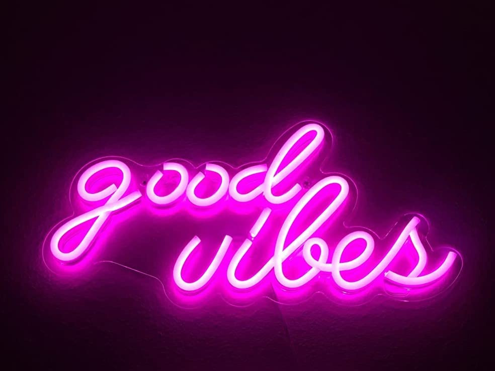Sayeny Good Vibes LED Neon Signs Light LED Art Decorative Sign - Wall Decor/Table Decor, Home Decor for Wedding Party Kids Room Living Room House Bar Pub Hotel Beach (Pink)