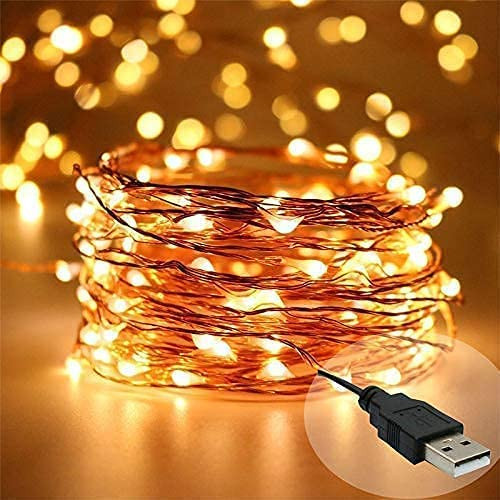 Sayeny Galaxy Decoration Copper USB Powered String Fairy Lights with 100 Led Light (10 Meters / 32 Feet, Warm White, Pack of 1)