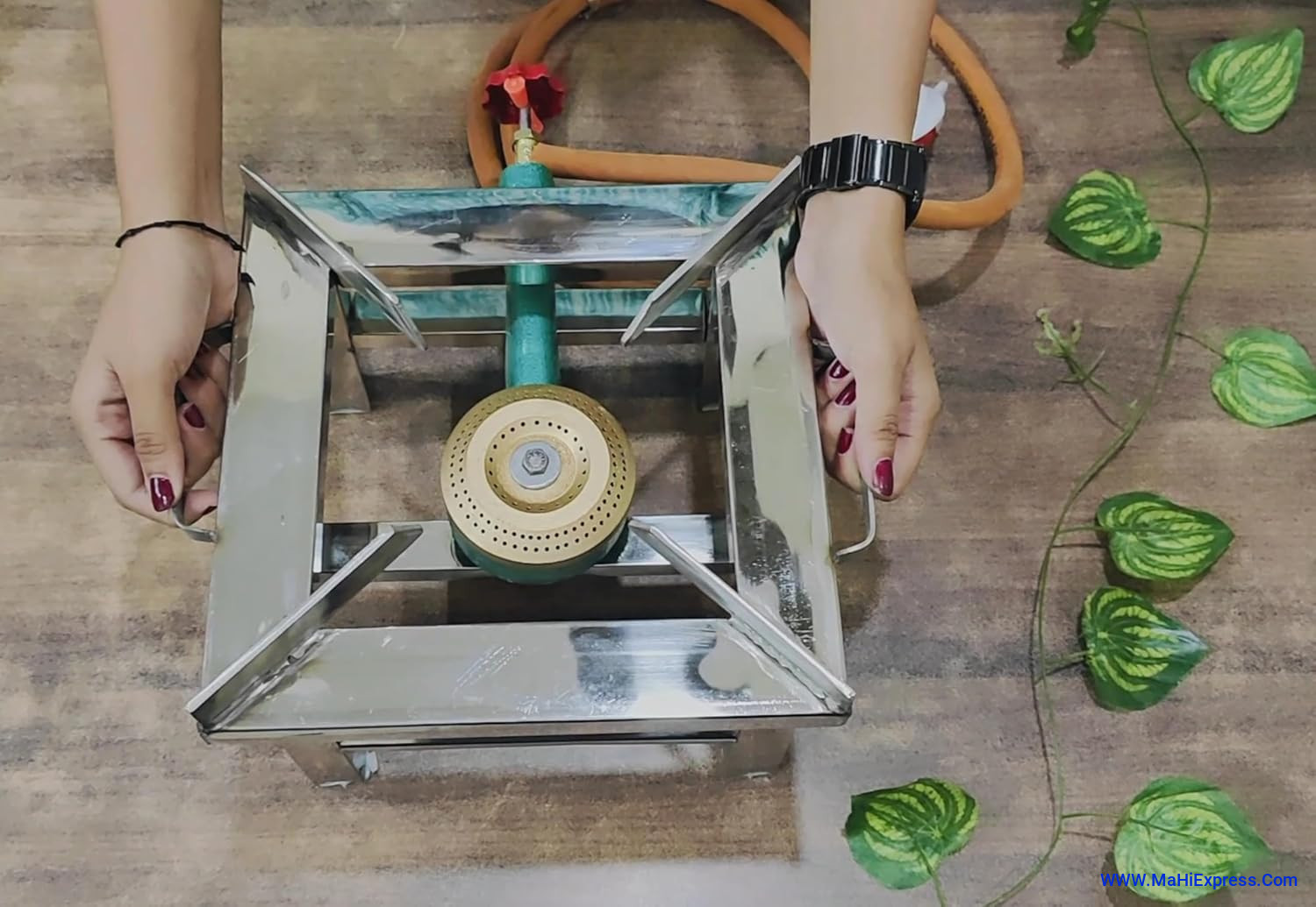 Gas Bhatti 12X12 Stainless Steel Heavy Duty Single Burner Square Chulha Canteen Bhatti Commercial Gas Stove for Home, Kitchen, Traveling, Outdoor & Indoor Use - Silver, Manual