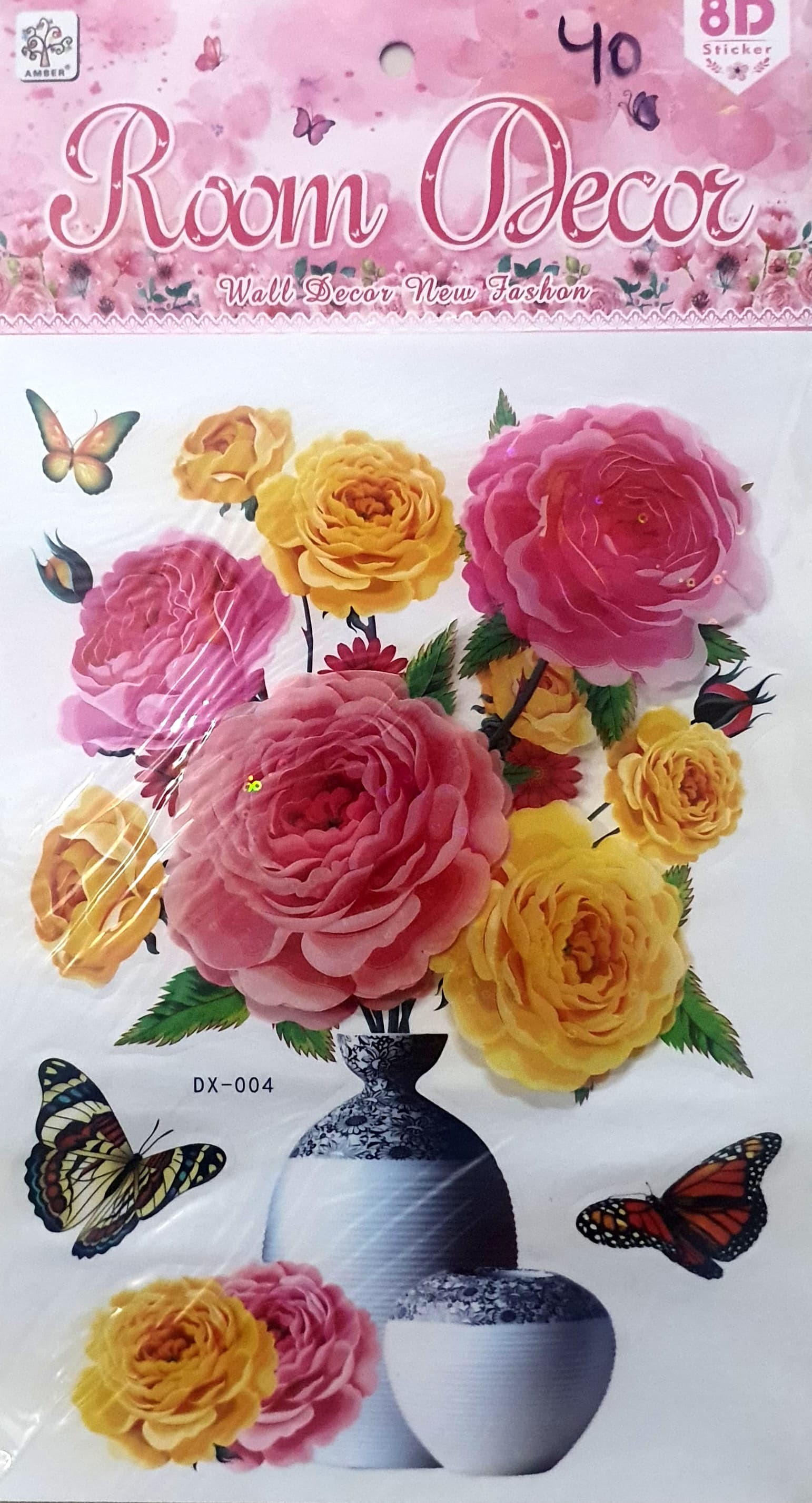 Ocean Garniture 25 cm 3D Embossed Yellow & Pink Flowers Wallpaper Self Adhesive Sticker  (Pack of 1)