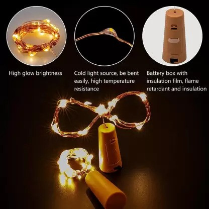 Sayeny 20 LED Wine Bottle Cork Lights Copper Wire String Lights 2 Meter Battery Powered Lights of Home Decoration (Warm White Pack 2)