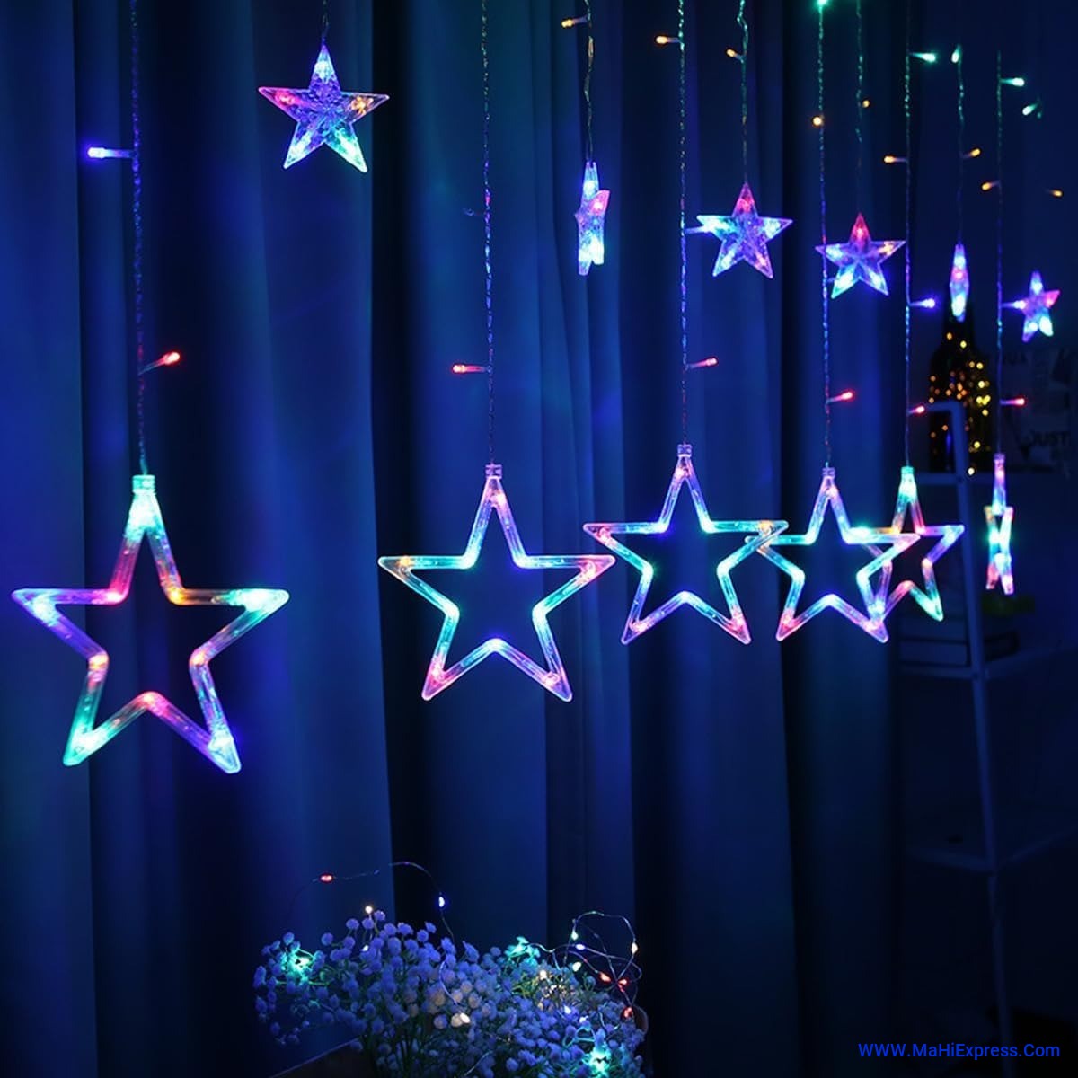 Star Fairy Curtain String Lights with 8 Lighting Modes for Window, Wall, Garden, Diwali, Christmas, Wedding, Party & Home Decoration - Multicolour, 138 LED Lights
