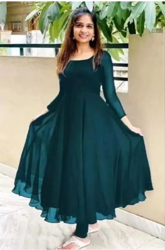 Women's Solid Georgette Lightweight and Comfortable Half Sleeve Latest Kurti (D_B_5023-Green-XX-Large)