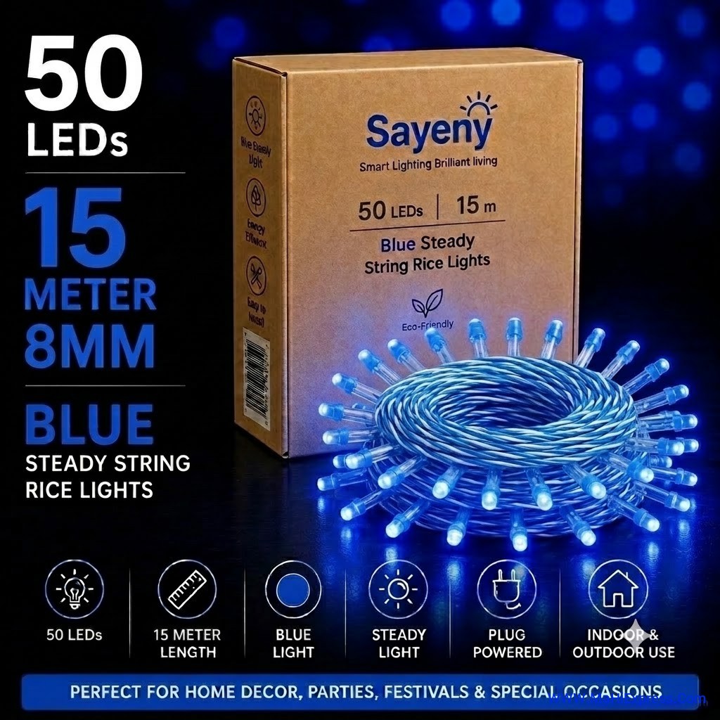 Sayeny 15 Meter 8mm 50 LED Blue String Steady Light for Home, Bedroom, Festival, Diwali, Christmas & Party Decoration