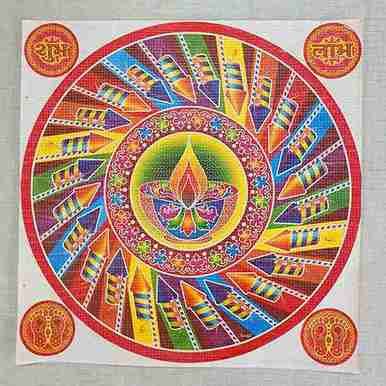 Rangoli Self Adhesive Waterproof Diwali 3D Golden Floor/ Rocket Stickers (Multicolor) for Occasions, Diwali, Poonam,in (35x35 cm) Size. Pack Of 2pcs