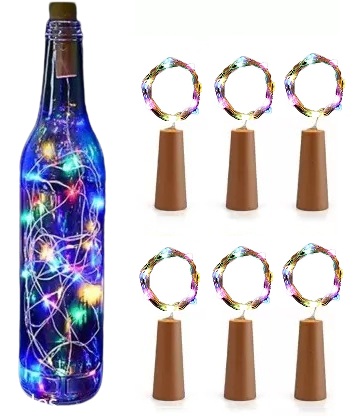 Sayeny 20 LED Multi Color Wine Bottle Cork Lights Copper Wire String Lights, 2M Battery Operated Wine Bottle Fairy Lights (RGB, 6 Units)