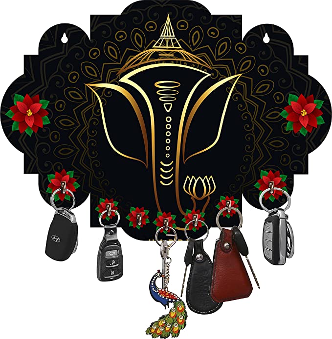 Kana Creation Ganesha Beautiful Home Wooden Key Holder Wood Key Holder  (7 Hooks,