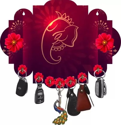 Kana Creation  Ganesha Beautiful Home Wooden Key Holder Wood Key Holder  (7 Hooks,