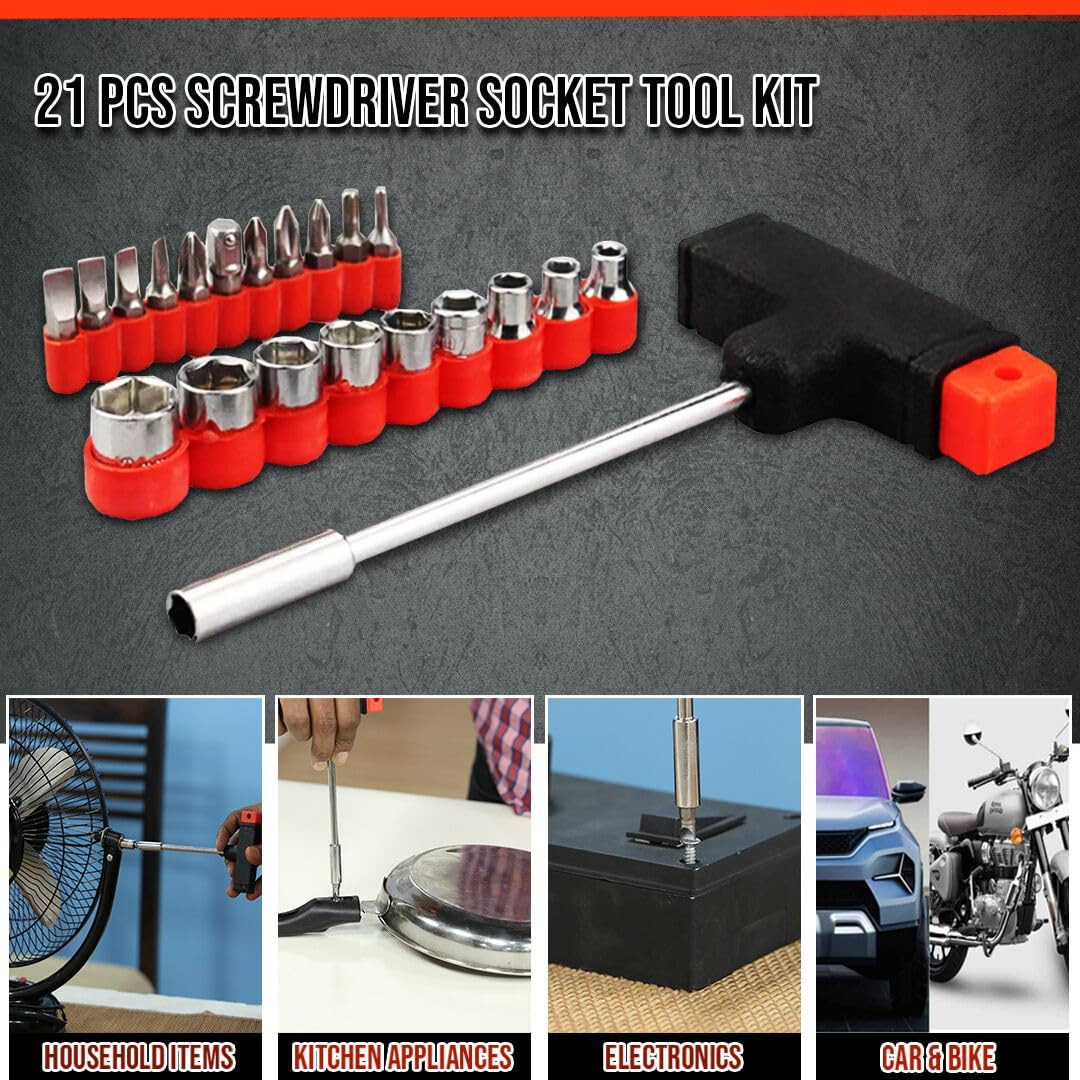 Sayeny 21Pcs 1/4 Inch Drive Box End Socket Set,Multipurpose Screwdriver Socket Set Tool Kit Combination Magnetic Wrench for Home, Office, Car, Bike - 21PCTK