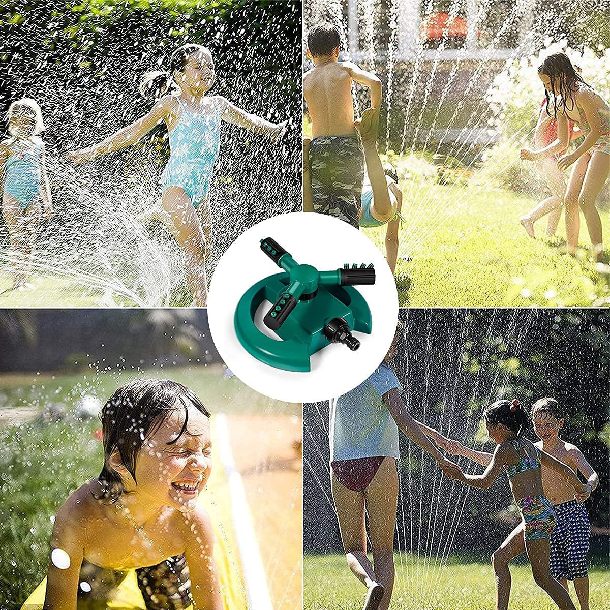 Sayeny Garden Sprinkler,3 Nozzles Lawn Sprinklers for Yard, 360°Automatic Rotating Water Sprinkler System, Green and Black, 22x22x12 cm (Green)