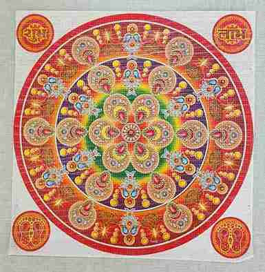 Rangoli Self Adhesive Waterproof Diwali 3D Golden Floor/ Deepak Stickers (Multicolor) for Occasions, Diwali, Poonam,in (35x35 cm) Size. Pack Of 2pcs