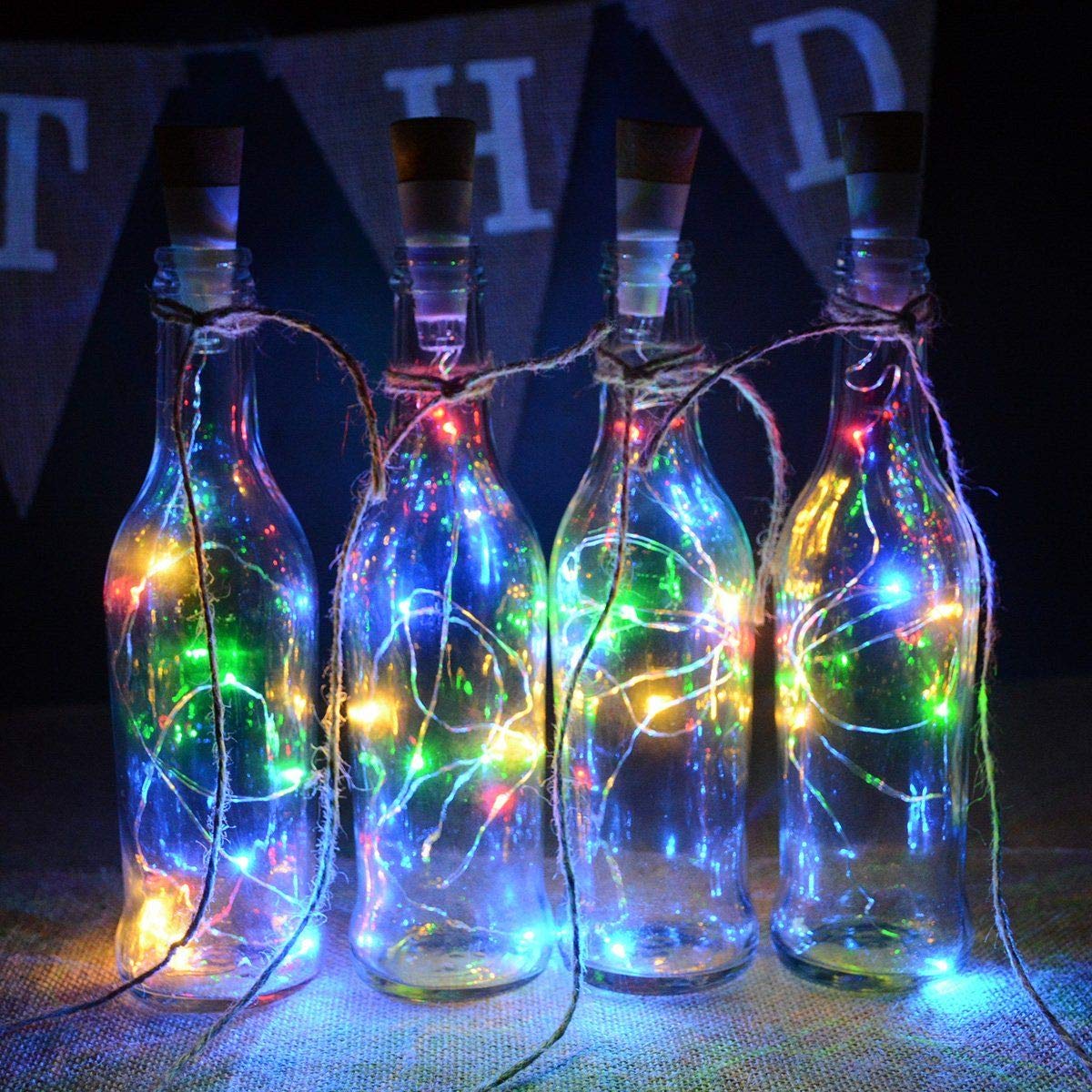 Sayeny 20 LED Multi Color Wine Bottle Cork Lights Copper Wire String Lights, 2M Battery Operated Wine Bottle Fairy Lights (RGB, 4 Units)
