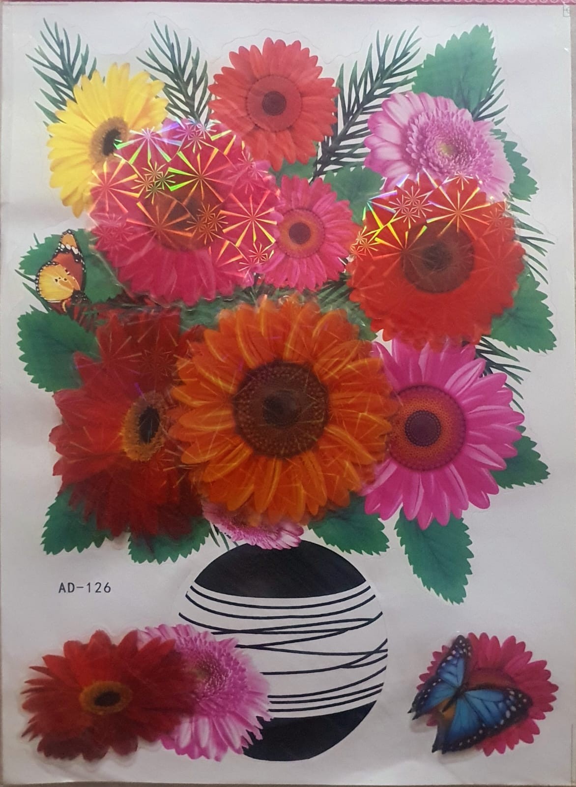 Ocean Garniture 30 cm 3D Embossed Multicolor Flowers Decoration Wallpaper Self Adhesive Sticker  (Pack of 1)