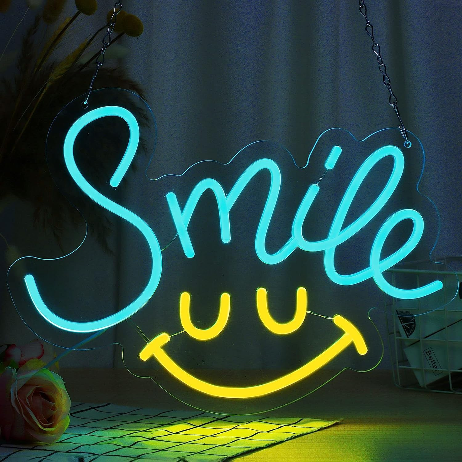 Sayeny Smiley Face Neon Sign, Dimmable Neon Signs for Wall Decor Smile Neon LightNeon Lights Signs for Bedroom Kids Room Bar Wedding Party Decoration