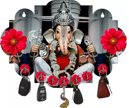 Kana Creation Ganesha Beautiful Home Wooden Key Holder (7 Hooks, Multicolor)
