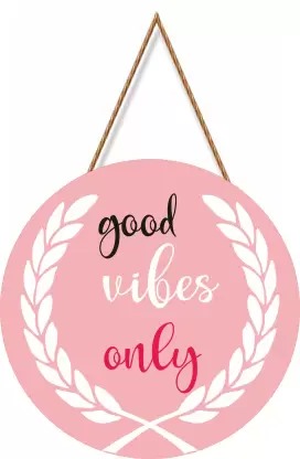 Ocean Garnature Good Vibes Only Wall Name Plate  (6 inch X 11 inch, Pink)