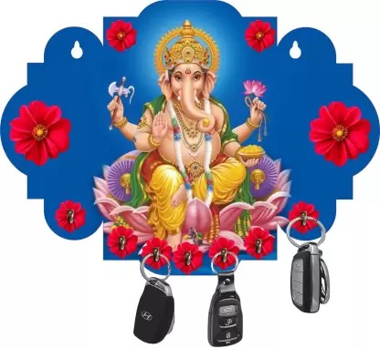 Kana Creation  Ganesha Beautiful Home Wooden Key Holder Wood Key Holder  (7 Hooks