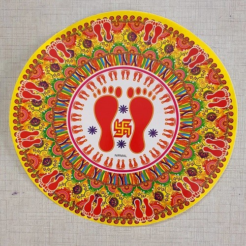 Ocean Garniture 10 Inch Colorful Rangoli (1Pair of Feet with Swastik) Sticker Set for Diwali Decoration Self Adhesive Sticker  (Pack of 1)