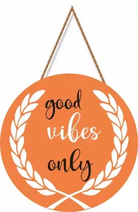 Ocean Garnature Good Vibes Only Wall Name Plate  (6 inch X 11 inch, Orange)