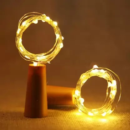 Sayeny COMBO 2 quantity bottle cork led string lights 2 meter 20 led warm white 20 LEDs 1.98 m White Steady Water Drop Rice Lights  (Pack of 2)