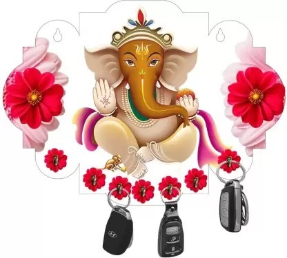 Kana Creation Ganesha Beautiful Home Wooden Key Holder  (7 Hooks, Multicolor)