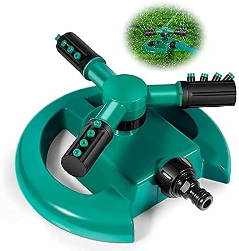 Sayeny Garden Sprinkler,3 Nozzles Lawn Sprinklers for Yard, 360°Automatic Rotating Water Sprinkler System, Green and Black, 22x22x12 cm (Green)