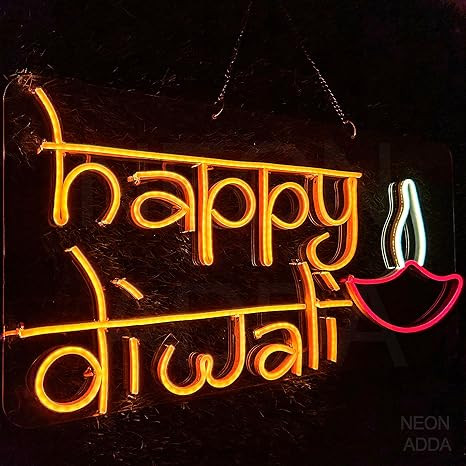 Sayeny HAPPY DIWALI Neon Sign/Lights Neon LED Light, Decorative Light for Room, Bedroom, Party and Bar Light for Home/Office/Shop/Restaurant Diwali Decoration12x24inche red+orange+white