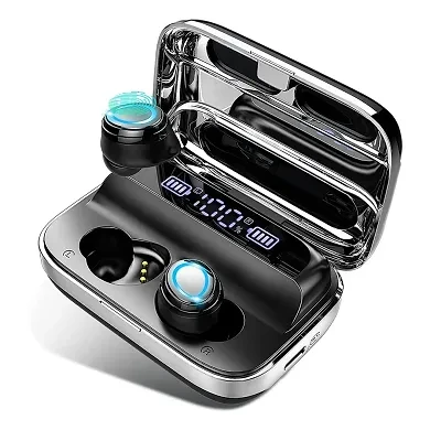 TWS M10 Bluetooth Earbuds with LED Display Charging Case | Bluetooth 5.1 Stereo Built-in Mic | IPX7 Waterproof Bluetooth Headset | Deep Bass in-Ear Headphone (Black, True Wireless)
