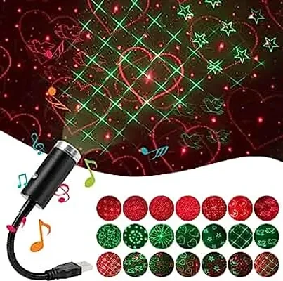 Sayeny USB Star Night Light,9 Functional Modes | 24 Lighting Effects,Sound Activated Strobe Atmosphere Decorations for Car Interior,Ceiling, Bedroom, Party and More (Green&Red)