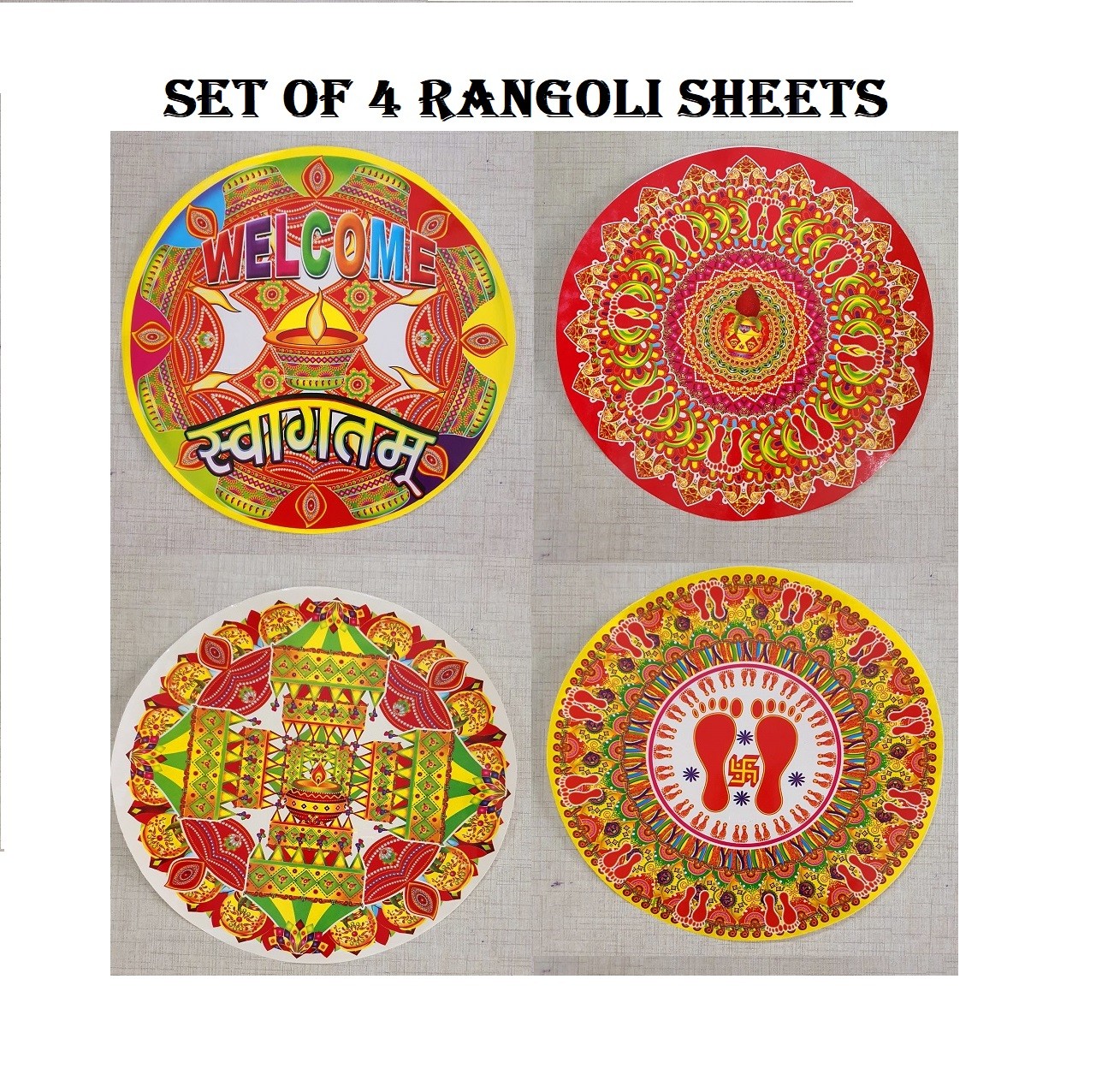 Ocean Garniture 10 Inch Colorful Rangoli Sticker Set for Diwali Decoration Self Adhesive Sticker  (Pack of 4)