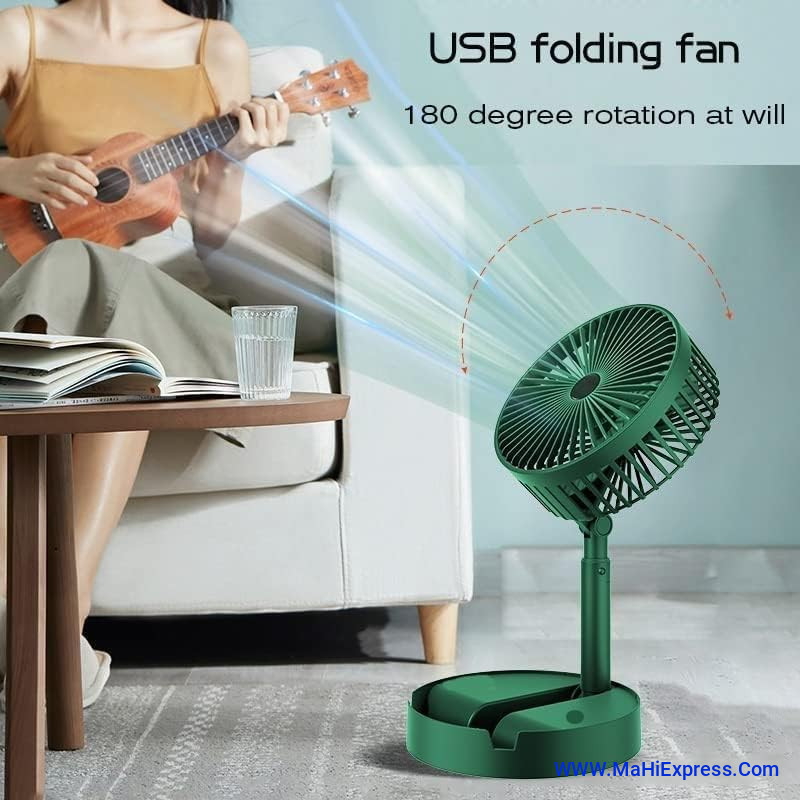 Sayeny Portable Mini Folding Fan - USB Rechargeable Standing Desk Fan - 3 Speeds - 3000mAh Battery Operated Fan for Home, Camping, Outdoor and Office, 6.5-Inch