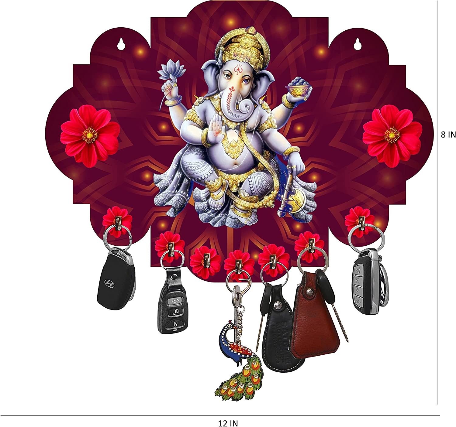 Kana Creation Ganesha Beautiful Home Wooden Key Holder Wood Key Holder  (7 Hooks,