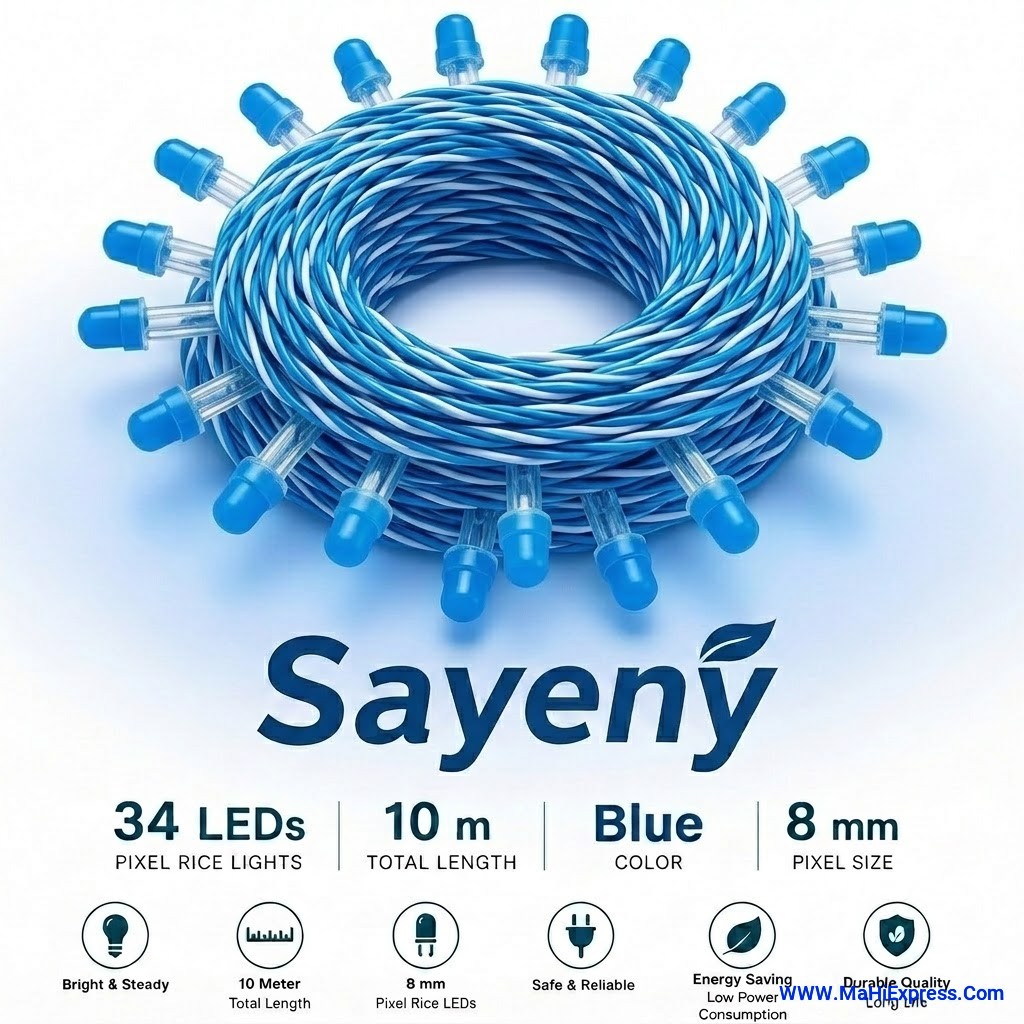 Sayeny 10m Bl Pixel Rice Lights | 34 High-Brightness LEDs | Waterproof Decorative Ladi String Lights for Diwali, Christmas, Wedding, Home & Outdoor Decor