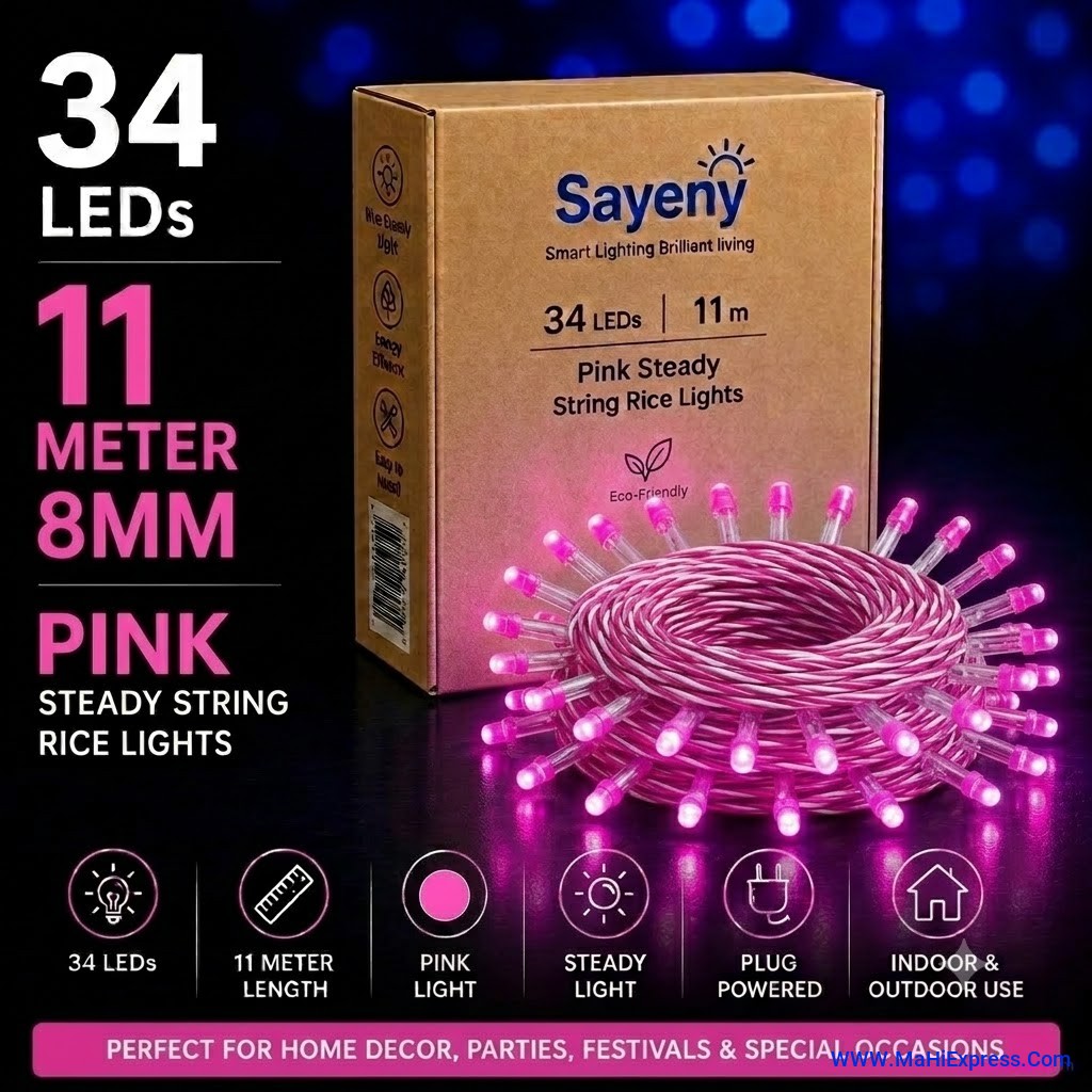 Sayeny 11 Meter 8mm 34 LED Pink String Steady Lights for Home, Festival & Diwali Decoration